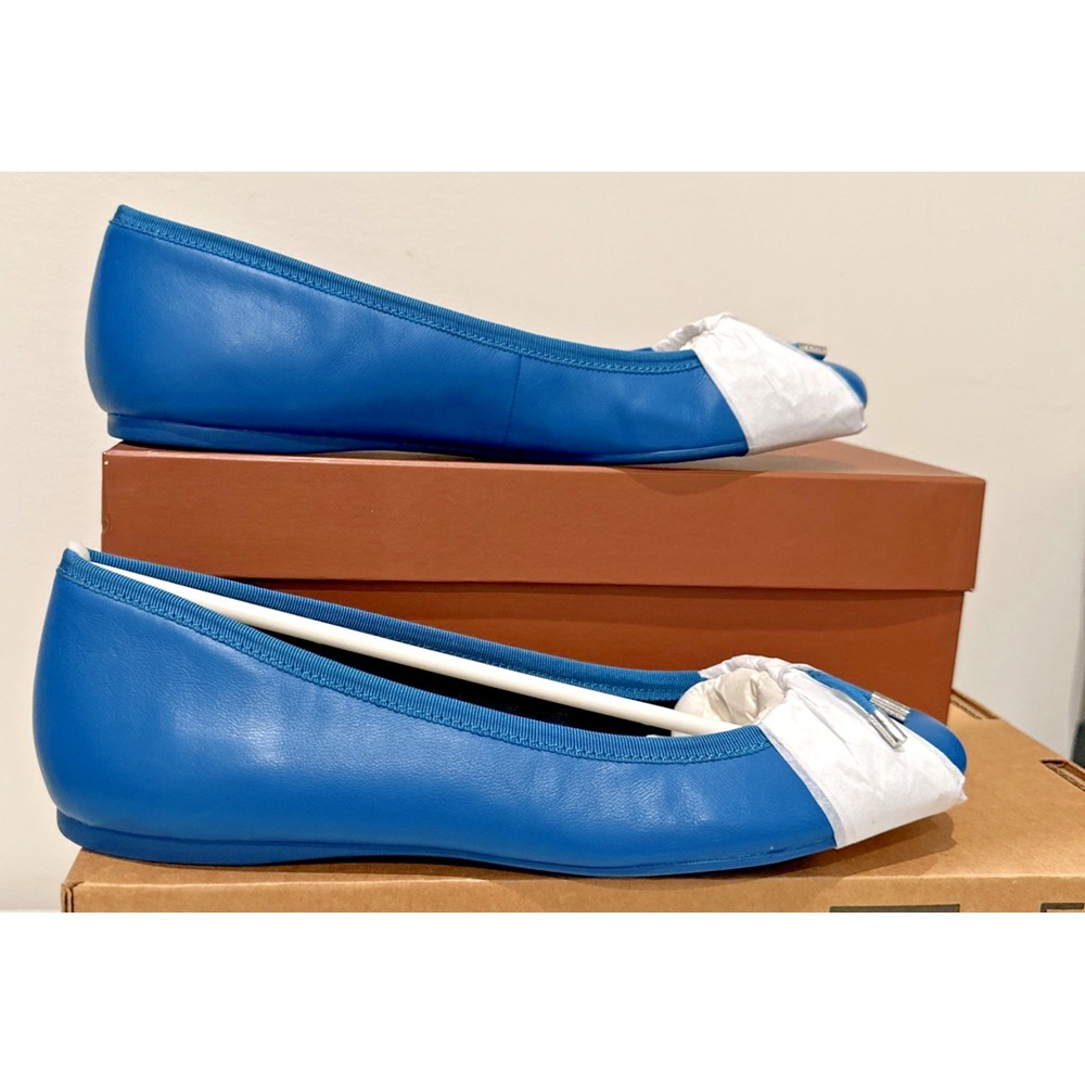 COACH Size 10B Lara Silk Nappa Ballet Flats Peacock Blue Leather Bow